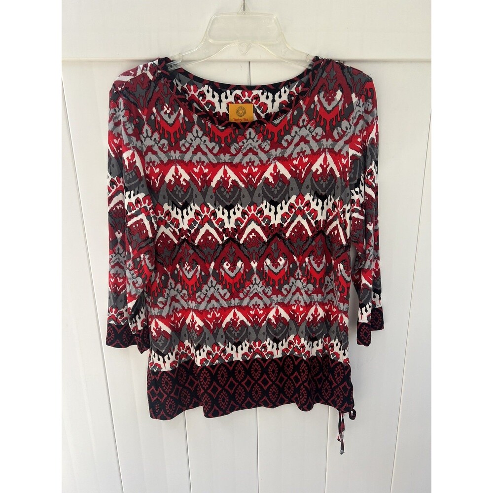 RUBY RD Women's Top Colorful 3/4 Sleeves Stretch Ruched Left Side Sz Medium